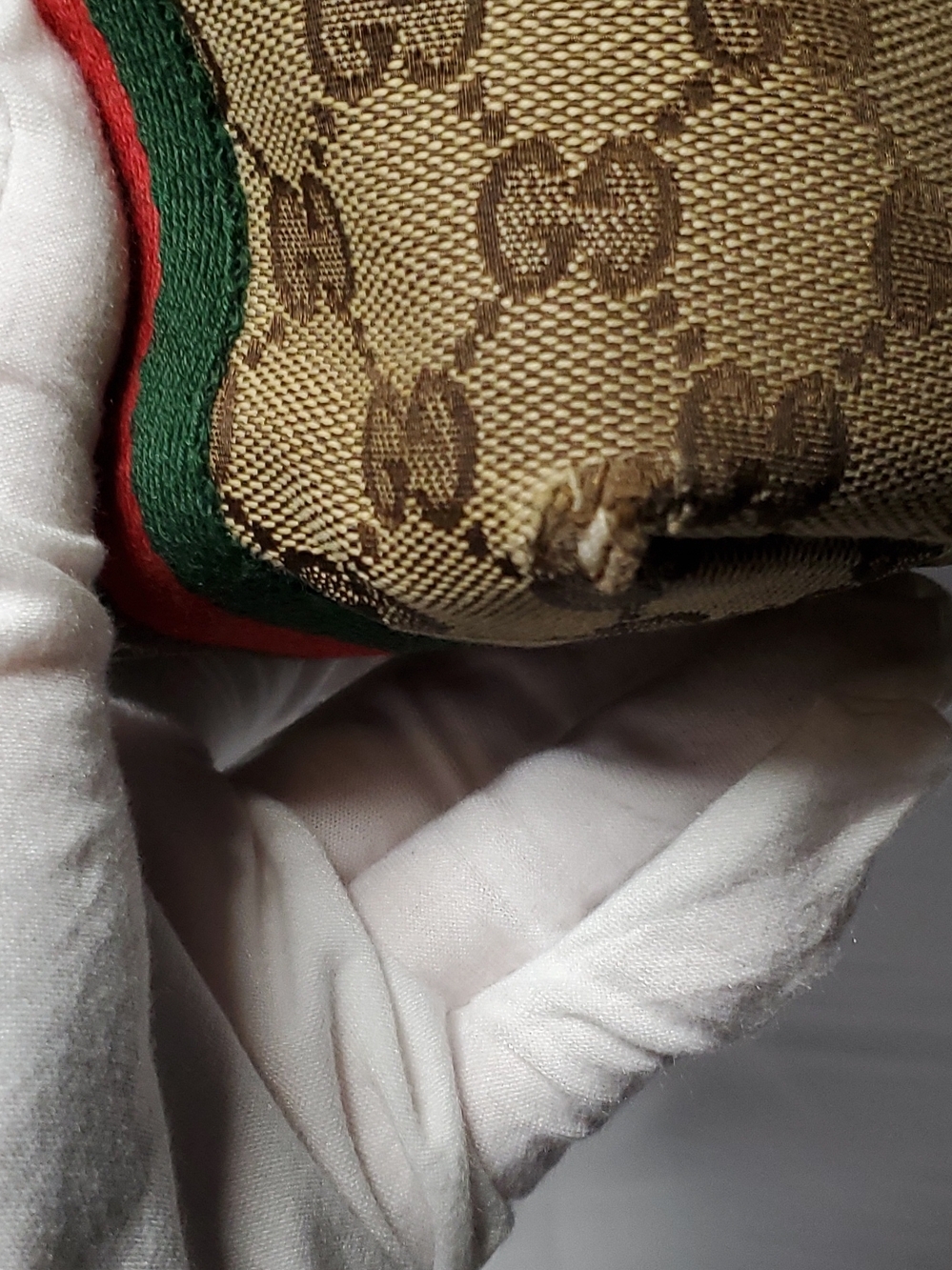 Gucci Beige GG Canvas Tote with Green and Red Web Stripe and Cream Trim - Picture 8 of 16